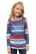 Blue Cowl Neck Girl's Striped Sweatshirt TZ25499-5