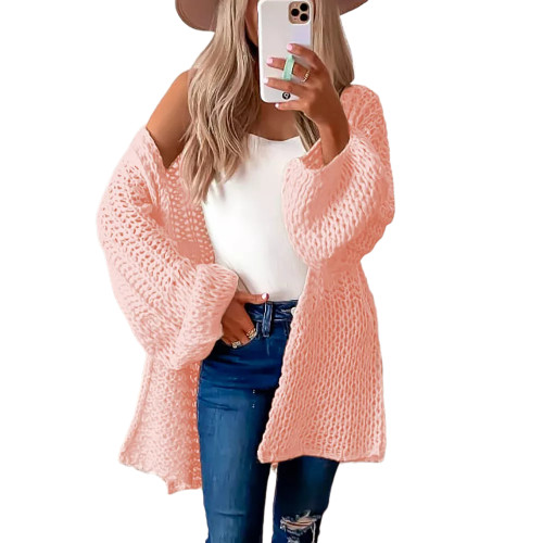 Pink Flared Sleeve Knitted Long Sleeve Cardigan TQK271241-10