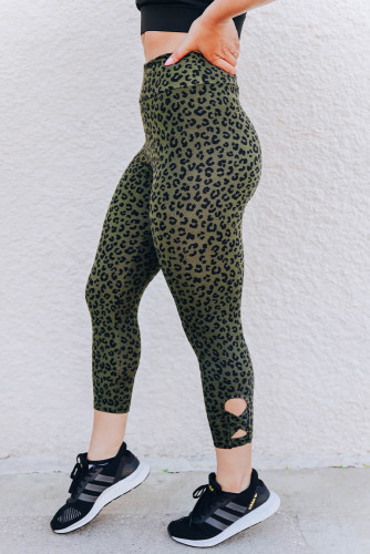 Green Yoga Fitness Leopard Cropped Leggings LC76280-9