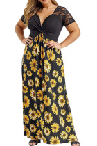 Plus Size Sunflower Lace Twist Knot Maxi Dress LC614417-2