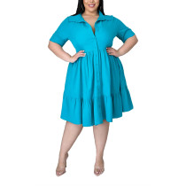 Aquamarine Button Down Short Sleeve Plus Size Shirt Dress TQK310635-45