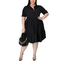 Black Button Down Short Sleeve Plus Size Shirt Dress TQK310635-2