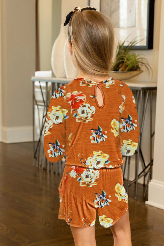 Orange Little Girls' Floral Long Sleeve Romper TZ64042-14