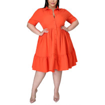 Orange Button Down Short Sleeve Plus Size Shirt Dress TQK310635-14