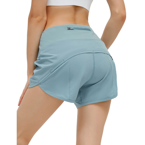 Blue Lightweight Zipper Pocket Sports Yoga Shorts TQE91368-5
