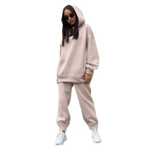 Solid Apricot Cotton Blend Hoodie And Pants Set TQK710388-18