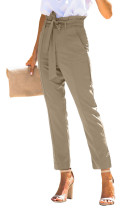Khaki Casual Paperbag Waist Straight Leg Pants with Belt LC772234-16