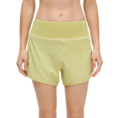 Light Yellow Lightweight Zipper Pocket Sports Yoga Shorts TQE91368-42