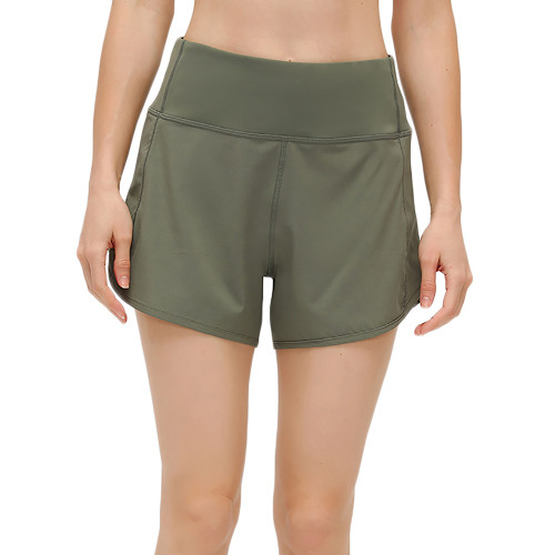 Olive Green Lightweight Zipper Pocket Sports Yoga Shorts TQE91368-52