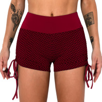 Red Honeycomb Side Drawstring Jacquard  Yoga Shorts TQE71373-3