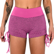 Pink Honeycomb Side Drawstring Jacquard  Yoga Shorts TQE71373-10