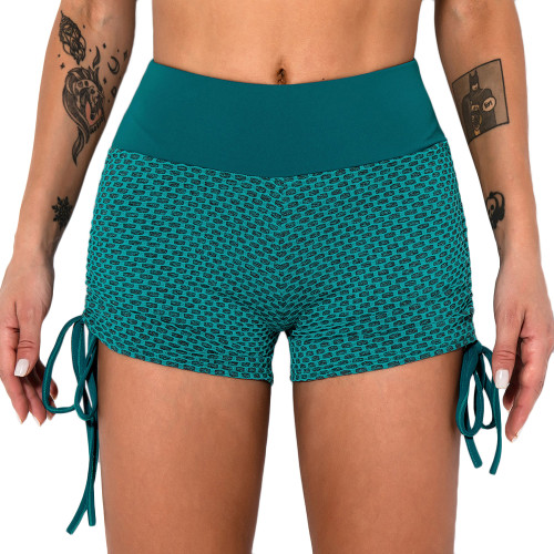 Green Honeycomb Side Drawstring Jacquard  Yoga Shorts TQE71373-9