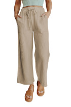 Khaki Drawstring Waist Crinkled Wide Leg Pants LC771770-16