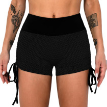 Black Honeycomb Side Drawstring Jacquard  Yoga Shorts TQE71373-2