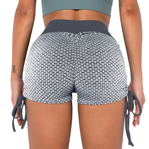 Gray Honeycomb Side Drawstring Jacquard  Yoga Shorts TQE71373-11