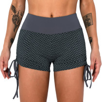 Black Ash Honeycomb Side Drawstring Jacquard  Yoga Shorts TQE71373-217