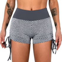 Gray Honeycomb Side Drawstring Jacquard  Yoga Shorts TQE71373-11