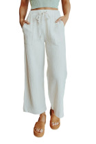 White Drawstring Waist Crinkled Wide Leg Pants LC771770-1