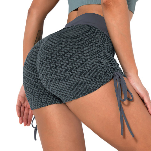 Black Ash Honeycomb Side Drawstring Jacquard  Yoga Shorts TQE71373-217