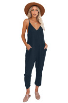 Blue Sleeveless Wide Leg Loose Jumpsuit with Pocket LC642316-5
