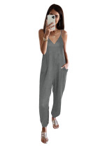 Gray Sleeveless Wide Leg Loose Jumpsuit with Pocket LC642316-11