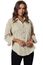 Beige Corduroy Button Pocket Shirt LC255320-15