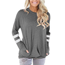 Light Gray Splice White Stripes Sweatshirt with Pockets TQK230315-25