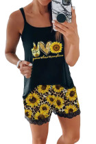 Leopard Sunflower Lace Cami Loungewear Set LC4511721-2