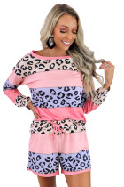 Leopard Stitching Colorblock Long Sleeve and Shorts Lounge Set LC4511792-10