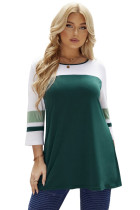 Green Colorblock 3/4 Sleeve Plus Size Top LC2512849-9