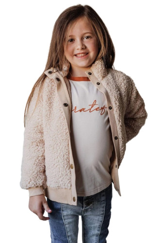 Beige Buttoned Solid Fleece Girl's Coat TZ85011-15