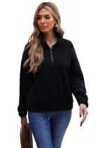 Black Turn-down Collar Long Sleeve Zipper Fleece Pullover Sweatshirt LC2538070-2