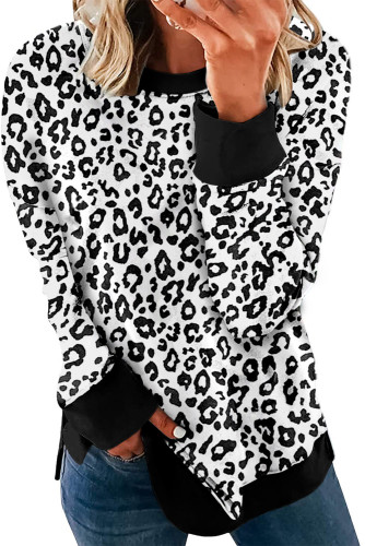 White Leopard Pullover Sweatshirt with Slits LC2537877-1