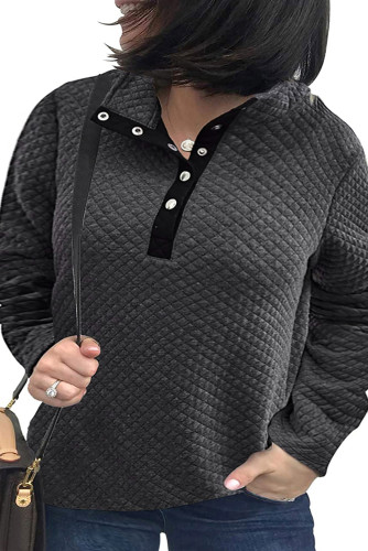 Gray Plus Size Quilted Button Up Henley Sweatshirt LC253707-11