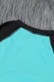 Blue Color Block Zipper Long Sleeve Rash Guard Swimwear LC481011-5