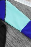 Blue Color Block Zipper Long Sleeve Rash Guard Swimwear LC481011-5
