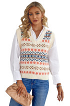 White Tribal Print V Neck Knitted Sweater Vest LC27037-1