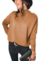 Khaki High Neck Button Shoulder Long Sleeve Sweater LC2721433-16