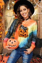 Tie-dyed Pumpkin Halloween Print Graphic Sweatshirt LC2539571-14