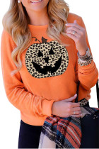 Orange Halloween Leopard Pumpkin Face Sweatshirt LC2538274-14