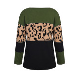 Army Green Black Splice Leopard Soft Warm Sweater TQK271339-27