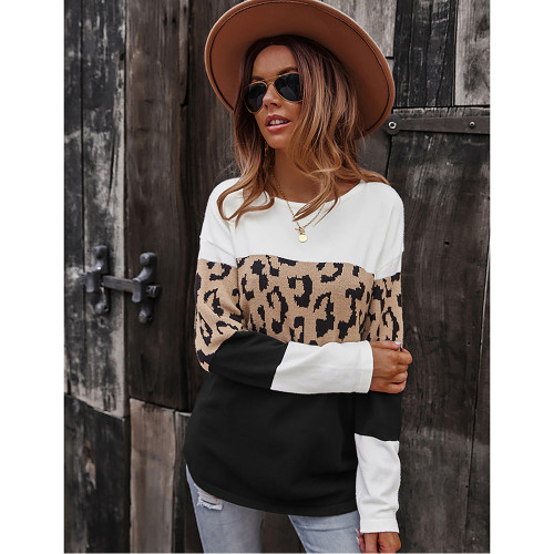 White Black Splice Leopard Soft Warm Sweater TQK271339-1