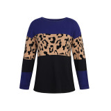 Navy Blue Black Splice Leopard Soft Warm Sweater TQK271339-34