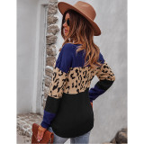 Navy Blue Black Splice Leopard Soft Warm Sweater TQK271339-34