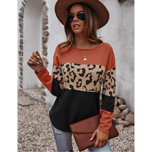 Orange Black Splice Leopard Soft Warm Sweater TQK271339-14