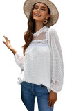 White Frill Neck Swiss Dot Puff Sleeve Blouse LC2551382-1