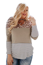 Leopard Colorblock Striped Long Sleeve Plus Size Top LC2518815-19