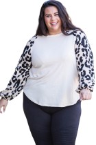 Leopard Puff Sleeve Splicing Plus Size Top LC2538131-18