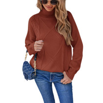 Rust Red High Collor Pullover Sweater TQK271324-33