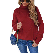 Wine Red High Collor Pullover Sweater TQK271324-23